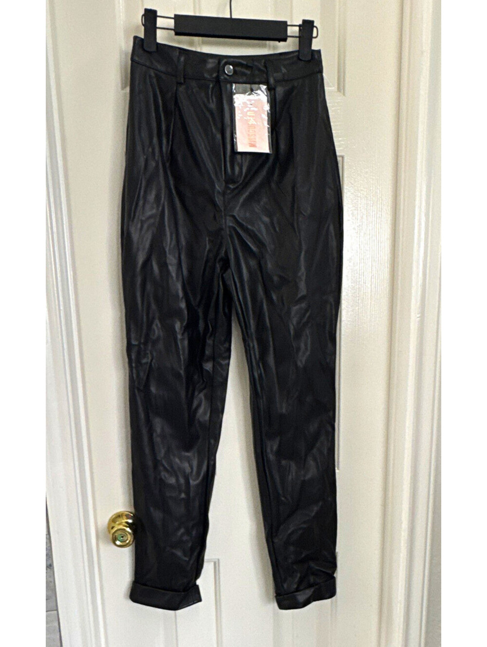Missguided Women’s Faux Leather Turn Up Hem Cigarette Pant Black HighRise Size 4